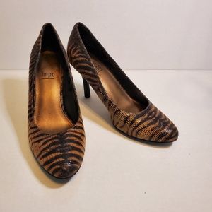 IMPO "Tiffany" Brown Zebra Print Textile Classic Pumps Size 6M